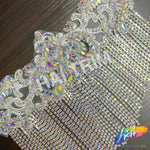 Lace Rhinestone Applique with Rhinestone Fringe, RA-302