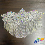 Lace Rhinestone Applique with Rhinestone Fringe, RA-302