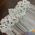 Lace Rhinestone Applique with Rhinestone Fringe, RA-302