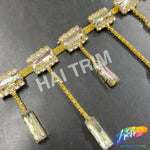 SALE! 3 1/2" Multicolor/Gold Dangling Rhinestone Fringe, RF-006