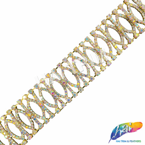 SALE! 1 1/4" Gold AB Spiral Rhinestone Trim, RT-134