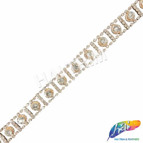 SALE! 1/2" Light Gold/Crystal Round Diamante Rhinestone Trim, RT-146