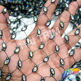 Black Fishnet Mesh Trim with Colored Acrylic Cateye Stones