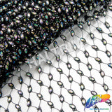 Black Fishnet Mesh Trim with Colored Acrylic Cateye Stones