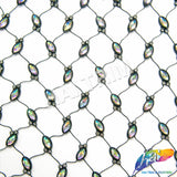 Black Fishnet Mesh Trim with Colored Acrylic Cateye Stones