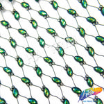 Black Fishnet Mesh Trim with Colored Acrylic Cateye Stones