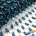 Black Fishnet Mesh Trim with Colored Acrylic Cateye Stones