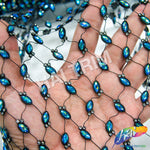 Black Fishnet Mesh Trim with Colored Acrylic Cateye Stones