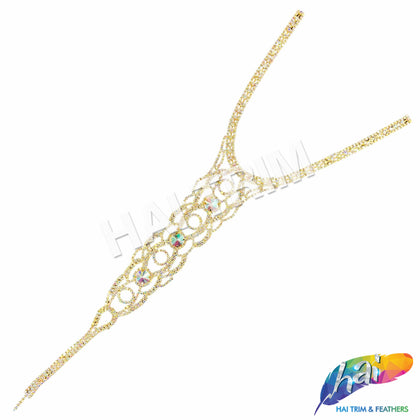 Gold AB Rhinestone Neckpiece Applique on Metal Setting, XY170