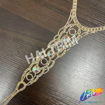 Gold AB Rhinestone Neckpiece Applique on Metal Setting, XY170