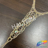 Gold AB Rhinestone Neckpiece Applique on Metal Setting, XY170