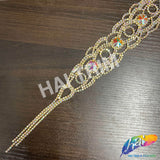 Gold AB Rhinestone Neckpiece Applique on Metal Setting, XY170