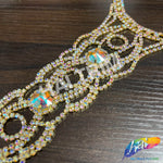 Gold AB Rhinestone Neckpiece Applique on Metal Setting, XY170