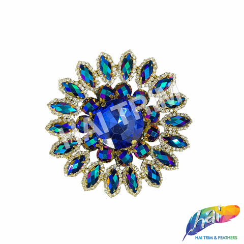 SALE! Royal Blue Purple AB Rhinestone Flower Applique on Metal Setting, YH-080-1