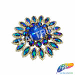 SALE! Royal Blue Purple AB Rhinestone Flower Applique on Metal Setting, YH-080-1