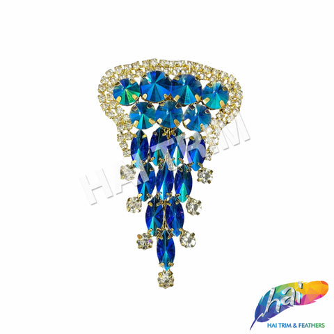 SALE! Royal Blue AB Rhinestone Motif Applique on Metal Setting, YH-081-1