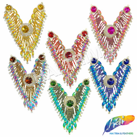 SALE! V-Shaped Fancy Rhinestone Applique on Metal Setting, YH-100