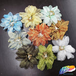 CLOSEOUT! 3D Stiff Organza/Chiffon Flower w/ Wired Stamen Brooches (2 pieces)