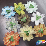 CLOSEOUT! 3D Stiff Organza/Chiffon Flower w/ Wired Stamen Brooches (2 pieces)