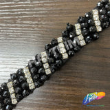 1" Black/Crystal Diagonal Beaded Rhinestone Trim, ACR-078