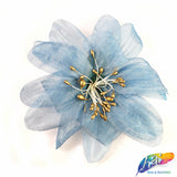 CLOSEOUT! 3D Stiff Organza/Chiffon Flower w/ Wired Stamen Brooches (2 pieces)