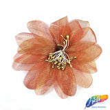 CLOSEOUT! 3D Stiff Organza/Chiffon Flower w/ Wired Stamen Brooches (2 pieces)