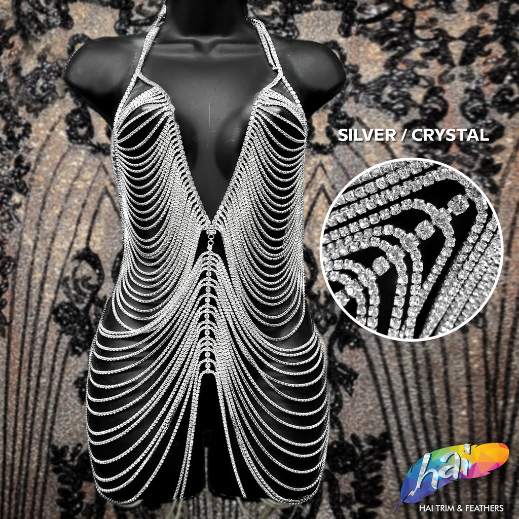 Crystal Rhinestone Cupchain Mermaid Body Chain Dress, RD-100 – Hai Trim &  Feathers
