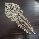 Inverted Heart Shape Rhinestone Applique with Rhinestone Fringe on Metal Setting, YH-214