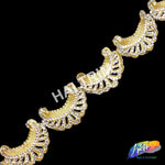 2” Crescent Moon Metallic Embroidered Trim with Crystal Rhinestones, EMB-018