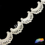 2” Crescent Moon Metallic Embroidered Trim with Crystal Rhinestones, EMB-018