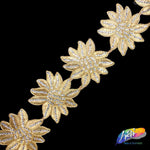 3 5/8" Metallic Flower Embroidered Trim with Rhinestones, EMB-028