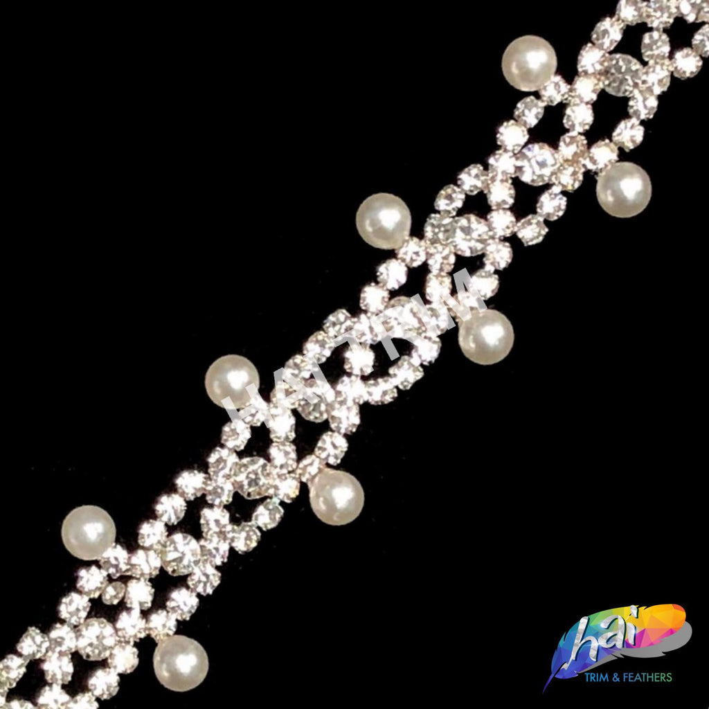 Rhinestone Trim Pearls and Diamonds Crystal Chain 1 Yard Rhinestones Pearl Chain