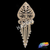 Inverted Heart Shape Rhinestone Applique with Rhinestone Fringe on Metal Setting, YH-214